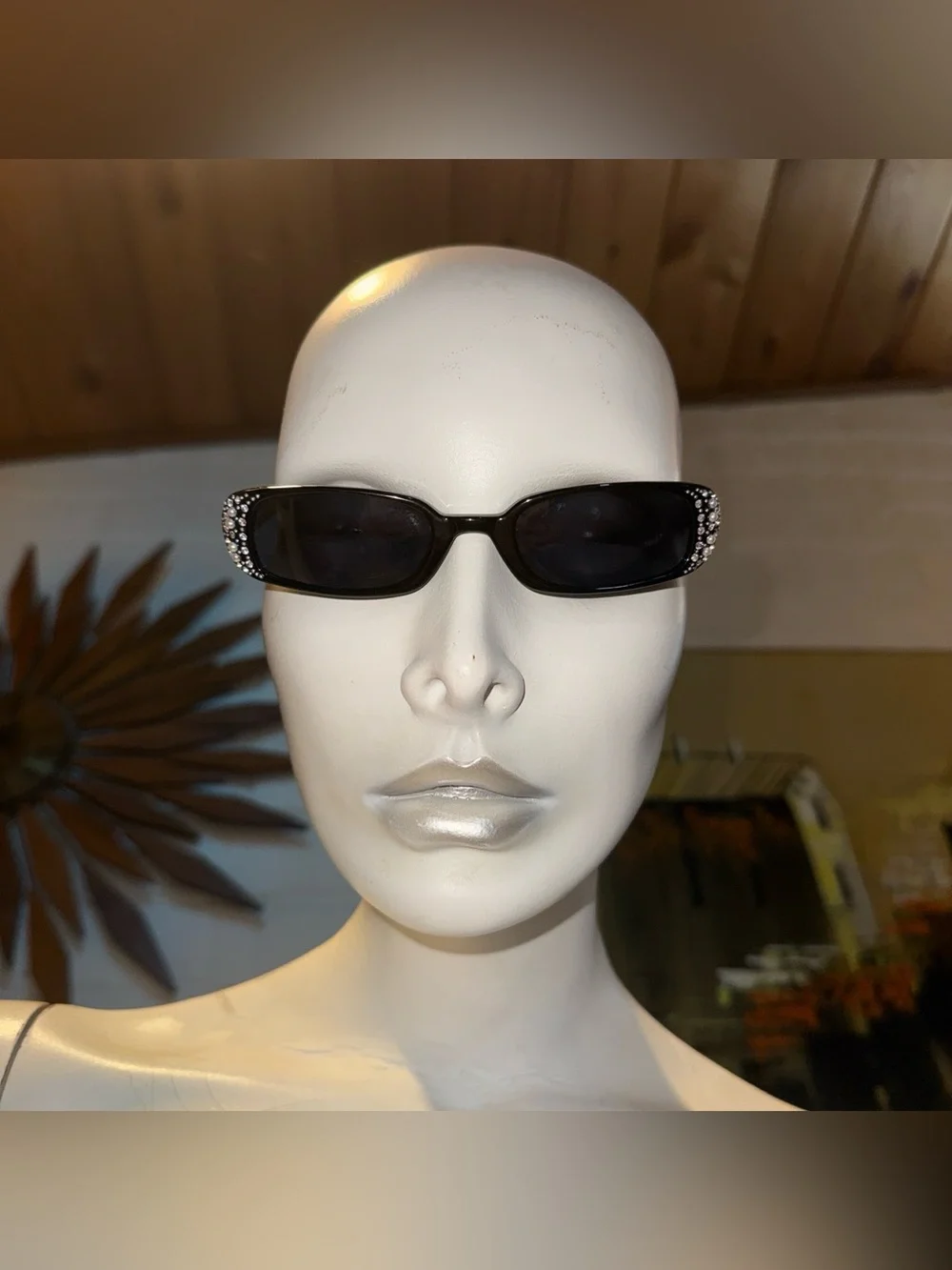 Fossil Black Slim Sunglasses with Crystal Temple Accents